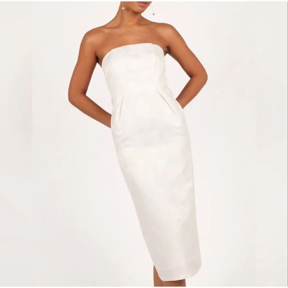 Petal & Pup Avah Strapless Floral Midi Dress in White Size S